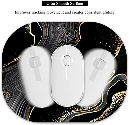 Small Mouse Pad 6 x 7 Inch, Oval Mini Mouse Pad with Non-Slip Rubber Base, Waterproof Compact Mouse Mat for Laptop Computer Wireless Mouse Keyboard Tray Home Office Travel, Black Marble