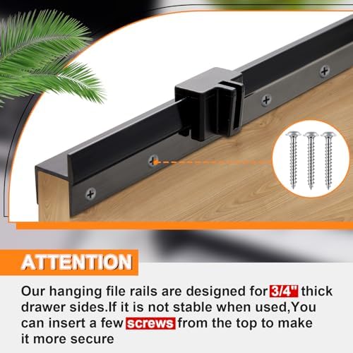 Chinco 2 Pcs PVC Drawer Hanging File Rail Black, for 3/4 Inch-wide, 16 Inch