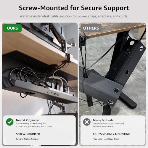 Aothia Under Desk Cable Management Tray, 2 Pack (16.5 in, Metal, Black)