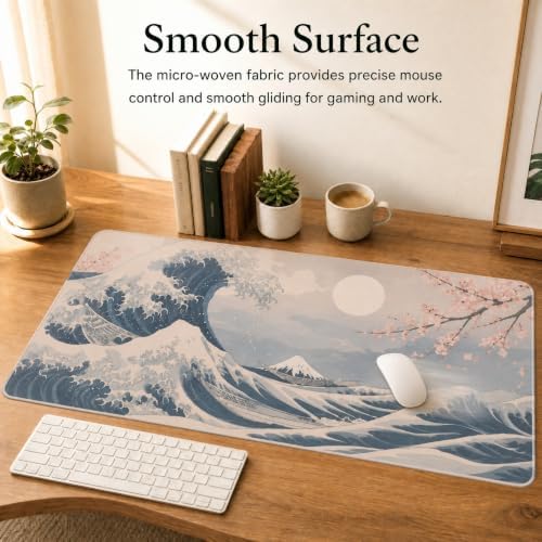 Japanese Wave Mouse Pad 31.5x15.7 Inch, Large Gaming Extended Desk Mat