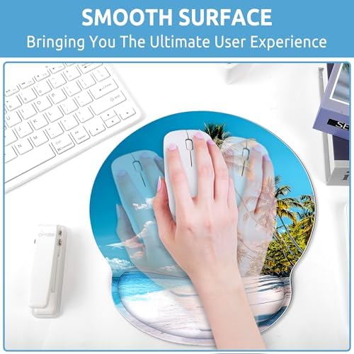 KONVINIT Ergonomic Mouse Pad with Wrist Rest, Small Mousepad with Non-Slip Rubber Base and Smooth Surface, Beach Mouse Pads for Desk, Office Desk Accessories