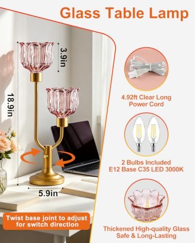 Lightdot Mid Century Modern Table Lamp Vintage Flower Lamp Gift Dimmable