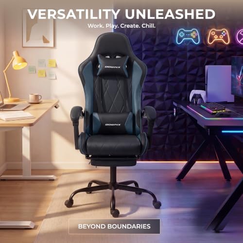 Dowinx Gaming Chair with Footrest, Ergonomic Office Chair, Blue