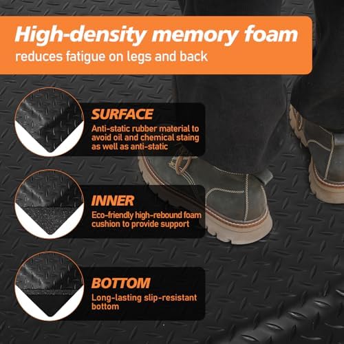 Anti Fatigue Mats Industrial 3' x 6' 15/16" Thick Ergonomic Standing Mat Commercial Heavy Duty Diamond Plate Shop Floor Mats Helps Relieve Back and Leg Soreness