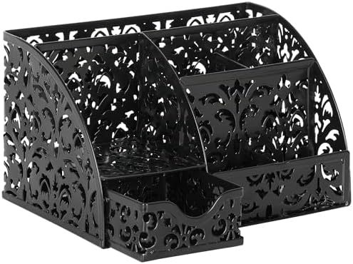 EasyPAG Desk Organizer and Pen Holder for Desk, Mesh Office Supplies Storage Caddy with Drawer for Small Space, Desktop Organizer for Home Office, Black