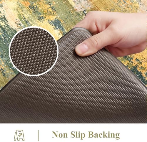 Collive Kitchen Rugs Sets of 2 Green/Yellow Kitchen Mats for Floor Washable