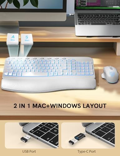 SABLUTE Wireless Keyboard and Mouse Combo, Ergonomic Wave with Wrist Rest