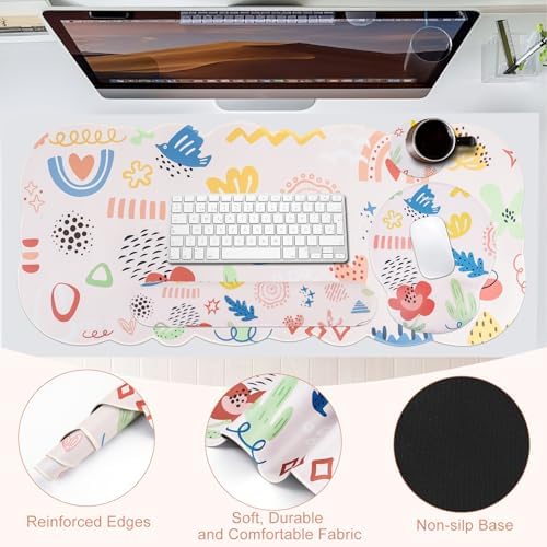 Petmolico Desk Pad Set with Wrist Rest for Keyboard & Mouse, Colorful