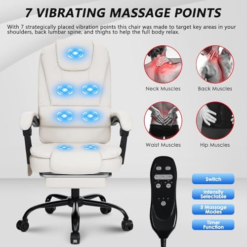 HOFFREE Massage Office Chair with Foot Rest 7 Points Vibration,Beige