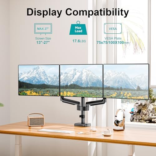 MOUNT PRO Triple Monitor Mount for Max 27" Screens, Hold Up to 17.6lbs Each