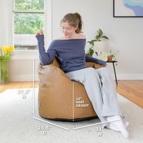 Big Joe Milano Beanbag Chair with Vibe Caramel Montana Leather