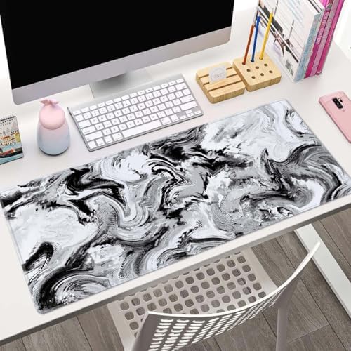 Abstract Brush Stroke Texture Desk Pad Black and White Large Mouse Pad Gaming Mousepad Extended XL Keyboard Pad 31.5 x 11.8 in Laptop Computer Mouse Keyboard Mat for Office Desk Decor