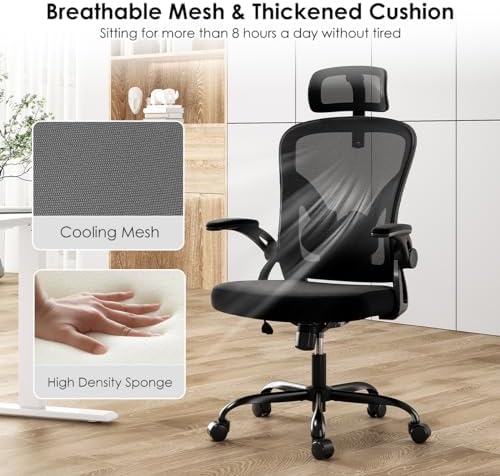 High Back Mesh Office Chair, Home Office Desk Chair with Flip-Up Arms