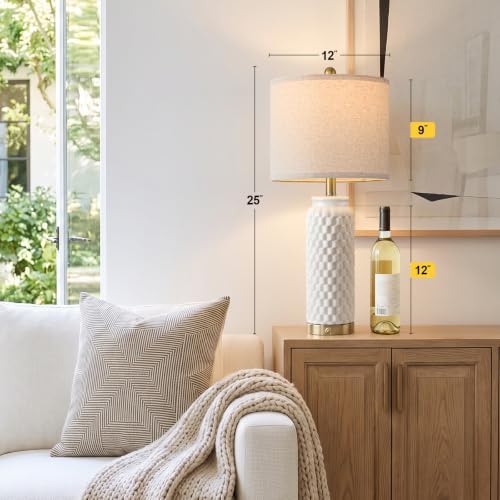 USumkky 25'' Touch Table Lamps for Nightstand White Ceramic -3 Way Dimmable