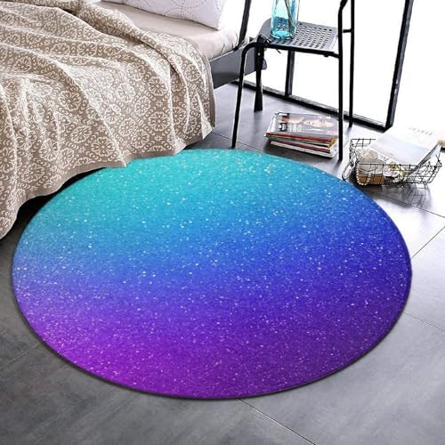Home Decor Non Slip Kitchen Office Circle Rug, Machine Washable Modern Round Area Rug, Room Sofa Yoga Soft Round Carpet Beautiful Blue Purple Shining Glitter Sparkles Pattern