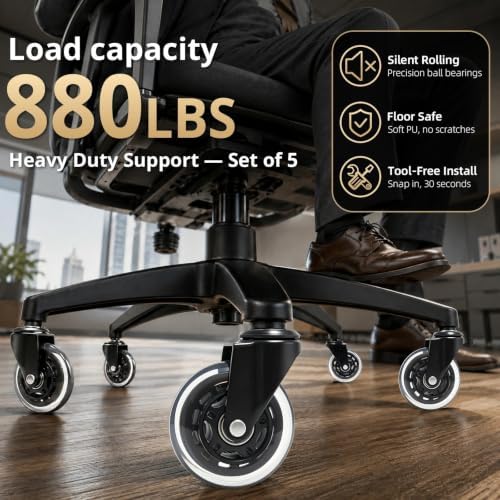 Office Chair Wheels 3 Inch, 880LBS Silent Casters, Transparent Black