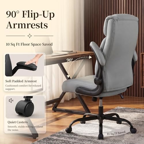 Office Chair, Leather Ergonomic Computer Desk Chair with Rocking