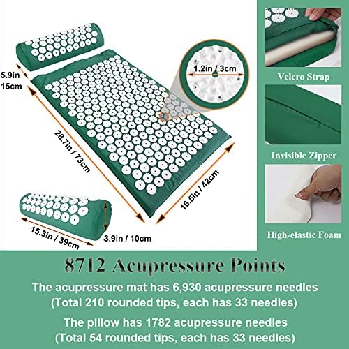 XiaoMaGe 28.7" Acupressure Mat and Pillow Set with Carry Bag (Green)