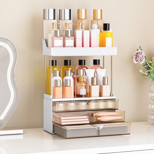 caktraie 3-Drawer 2-Tier Acrylic Makeup & Bathroom Vanity Organizer