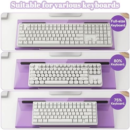 Acrylic Computer Keyboard Stand with Gel Mountain Wrist Rest Keyboard Riser with Comfortable Clear Silicone Mouse Wrist Pad Ergonomic Tilted Transparent Keyboard Holder for Desktop Office Purple