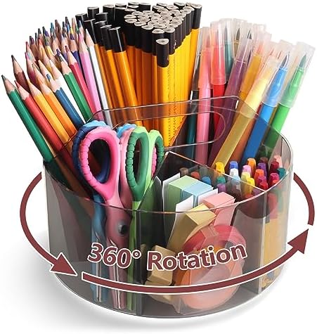Absonic 250pcs Acrylic Pencil Holder Marker Organizer, 360-Degree Rotating Pen Holder, Crayon Organizers for Kids Pencil Organizer Caddy Art Supply Kids Desk Organizers for Office Home School, Black
