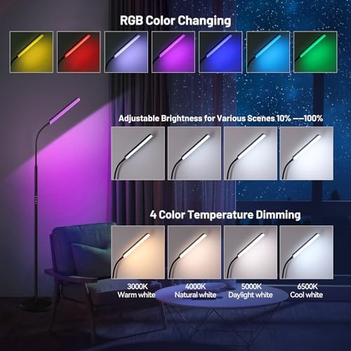 Dimunt LED Floor Lamp, Stepless Adjustable 3000K-6000K Colors, RGB