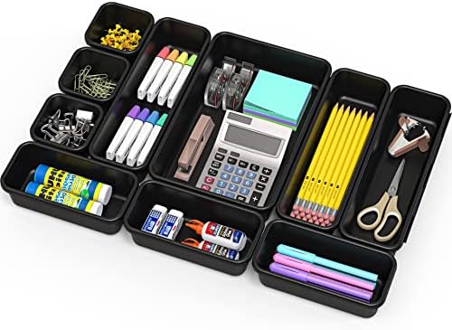 Simple Houseware Interlocking Desk Drawer Bins Organizer, 10 Packs, Black