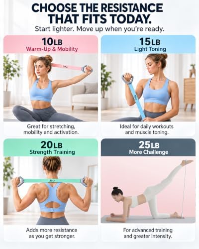 Adjustable Resistance Band with Handles, 10LB-25LB, 4 Resistance Levels