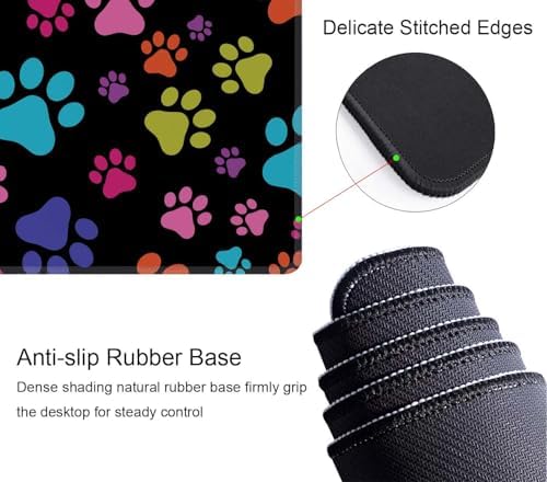 XL Gaming Desk Mat - Extended Big Cute Dog Paws Mouse Pad - Waterproof, Non-Slip Base, Stitched Edges - 31.5x11.8 in