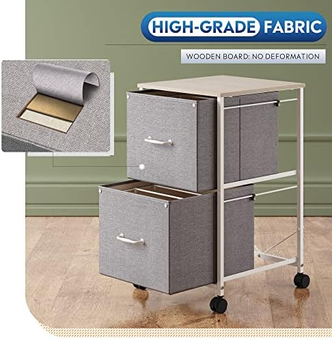 DEVAISE 2 Drawer Mobile File Cabinet, Fabric Vertical Filing Cabinet