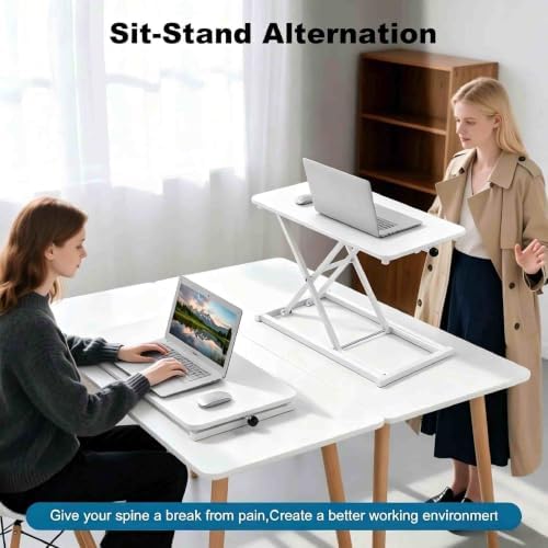 Height Adjustable Standing Desk Converter Keyboard Riser 23.6 Inch White