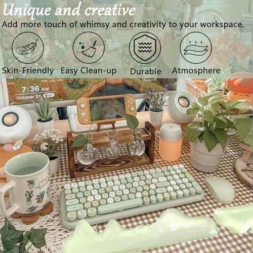 Gel Mountain Keyboard and Mouse Wrist Rest Set Abstract Clear Green Keyboard Wrist Rest Transparent Ergonomic Cute Minimalist Mouse Wrist Pad Silicone Non-Slip Support for Computer Keyboard 60% 68%75%