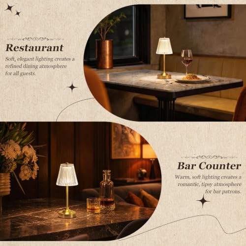 Kakanuo Gold Cordless Rechargeable Table Lamp, Touch Battery Powered Lamp, 3 Color Modes, Crystal Acrylic Lampshade, Portable Ambient Night Light for Desk, Bedroom, Dining Room, Kitchen, Bar (2 Pack)