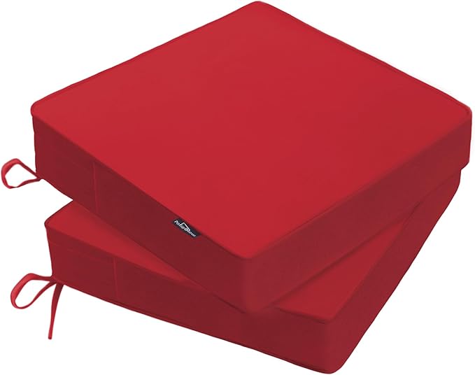 PatioGlow Outdoor Chair Cushions 22 x 22 x 3 Inch, Waterproof & Fade Resistant Patio Seat Cushion for Furniture with Handle and Ties, Thick Seating Pads for Outside Sofa Couch Set of 2, Red