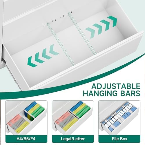 2 Drawer File Cabinet with Lock,Lateral File Cabinet,35.4" W Metal File Cabinets for Home Office,Hanging Files Letter/Legal/F4/A4 Size (White - Assembly Required)