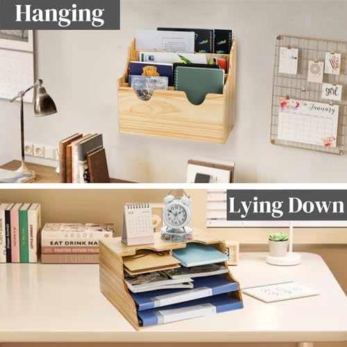Wall Mounted Wood File Holder, 4 Tiers Magazine Organizer