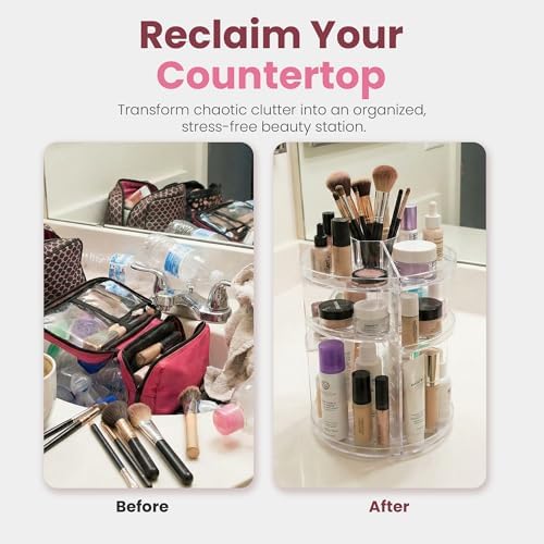 Masirs 360 Rotating Makeup Organizer Countertop, Adjustable Shelf, Clear