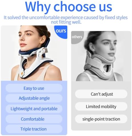 Neck Support Brace ＆Neck Stretcher，Adjustable Cervical Traction Corrector (White)