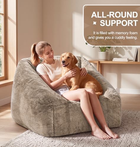 Hobestluk Bean Bag Chair Plush Accent Chair Armrest Living Room Adult Brown