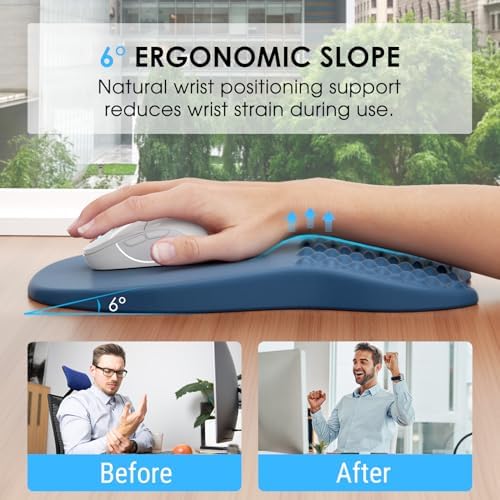 MROCO Ergonomic Mouse Pad with Wrist Support, 11.8 x 7.8 in, Navy Blue