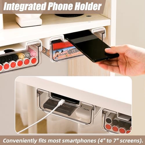TooCust 2 Pack Under Desk Storage Drawers Slide Out-Drill-On or Self-Adhesive,Large&Medium Drawer Under Desk Organizer Under Table Drawer for Home Office School Organization and Storage