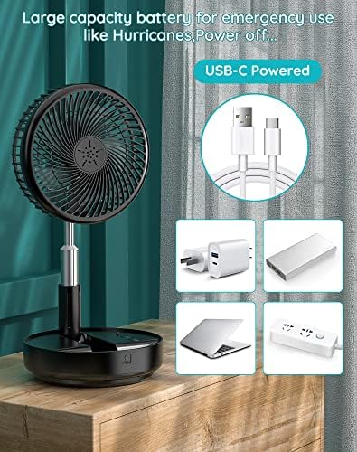 Portable Fan for Travel, Rechargeable Oscillating Fan with Remote