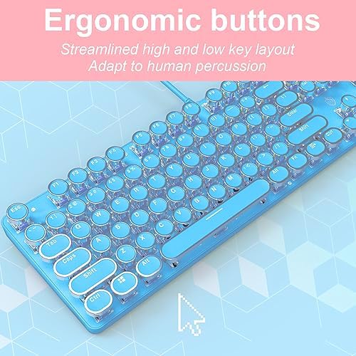 YSCP Typewriter Style Mechanical Gaming Keyboard White Backlit Wired with Blue Switch Retro Round Keycap 104 Keys Keyboard (Blue)