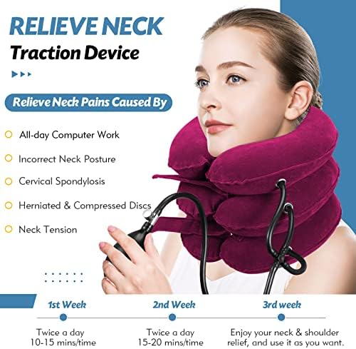 Jaximy Neck Stretcher, Neck Traction Device for Neck Pain Relief (Rose Red)