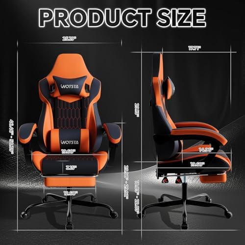 Gaming Chair with Footrest, High Back Gaming Chairs PVC Leather Ergonomic Gamer Chair with Adjustable Headrest Lumbar Support Racing Style Video Gaming Chair for Office/Home (Black Orange)