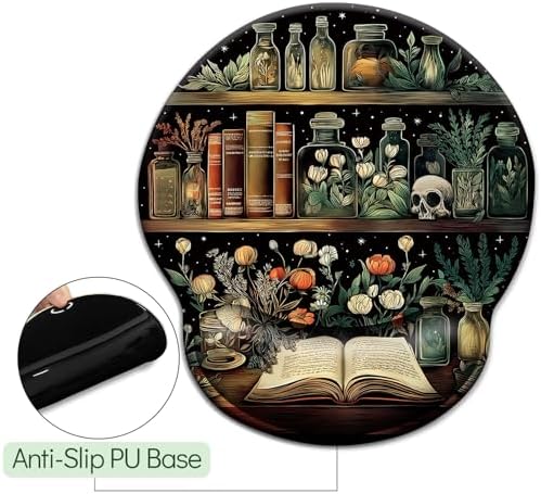 LIMKRIAN Goth Book Mouse Pad with Wrist Rest, Laptop Mousepad, 9.8 x 8.6in