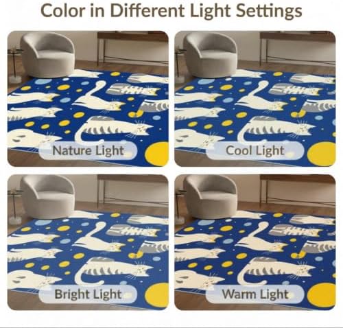 3'x5' Blue Yellow Cat Symphony with Golden Washable Throw Rug