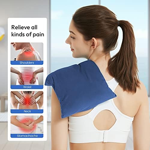Microwave Heating Pad 8 * 12" Microwave Bean Bag Heating Pad for Neck and Shoulders, Moist Heat Pack Pillow Warm Compress for Knee, Muscles, Joints, Abdomen - Dark Blue