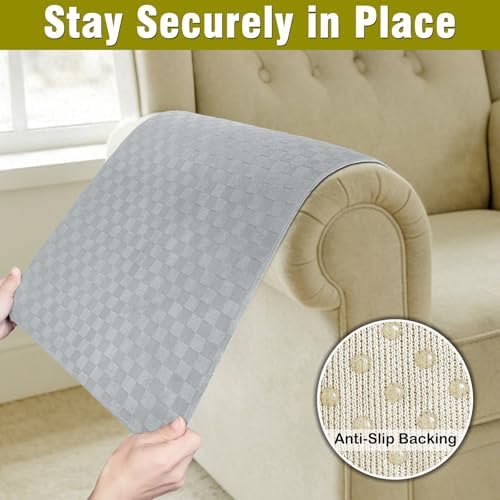 Couch Arm Covers, Sofa Arm Covers, Waterproof Armrest Cover for Sofa, Loveseat, Armchair, Anti-Slip Recliner Arm Cover, Headrest Cover, Arm Chair Covers Set of 2 (Gray, 24"×24")