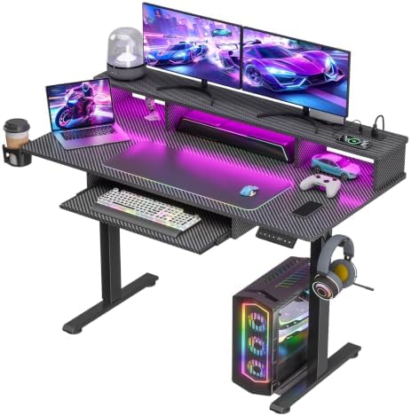 Electric Gaming Desk with Keyboard Tray,Monitor Stand,USB Charging Port
